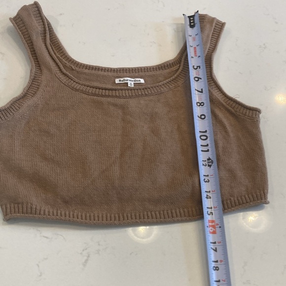 Reformation Elke Tank Top Organic Cotton Cropped Knit Tan Tank Top Size XL - Picture 8 of 9